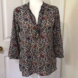 Zara Floral V Neck Top Size Small